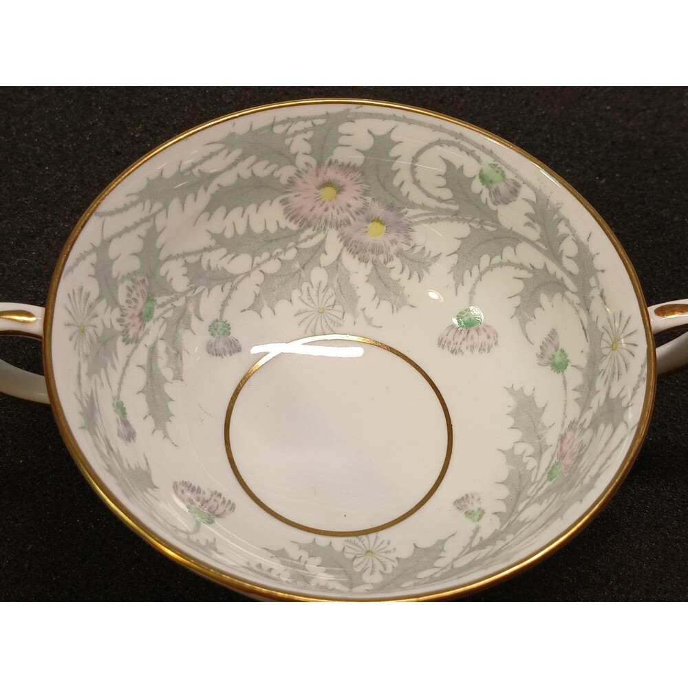Paragon England Bone China Double Handle Soup Cups Set 2 Floral Gold Rim Fine